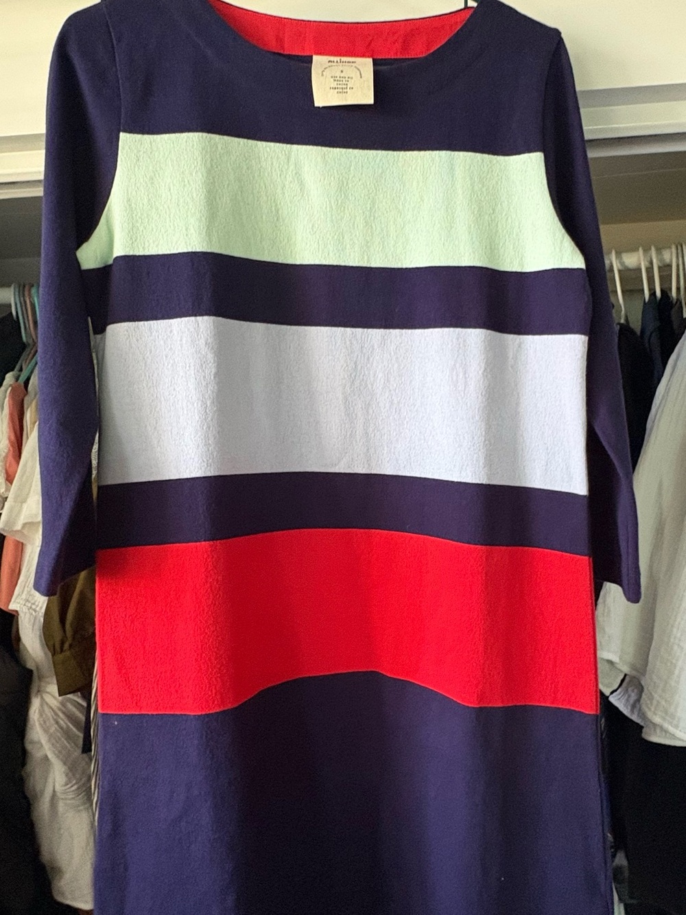 Anthropologie Navy, Red, White & Mint Striped Mini Dress